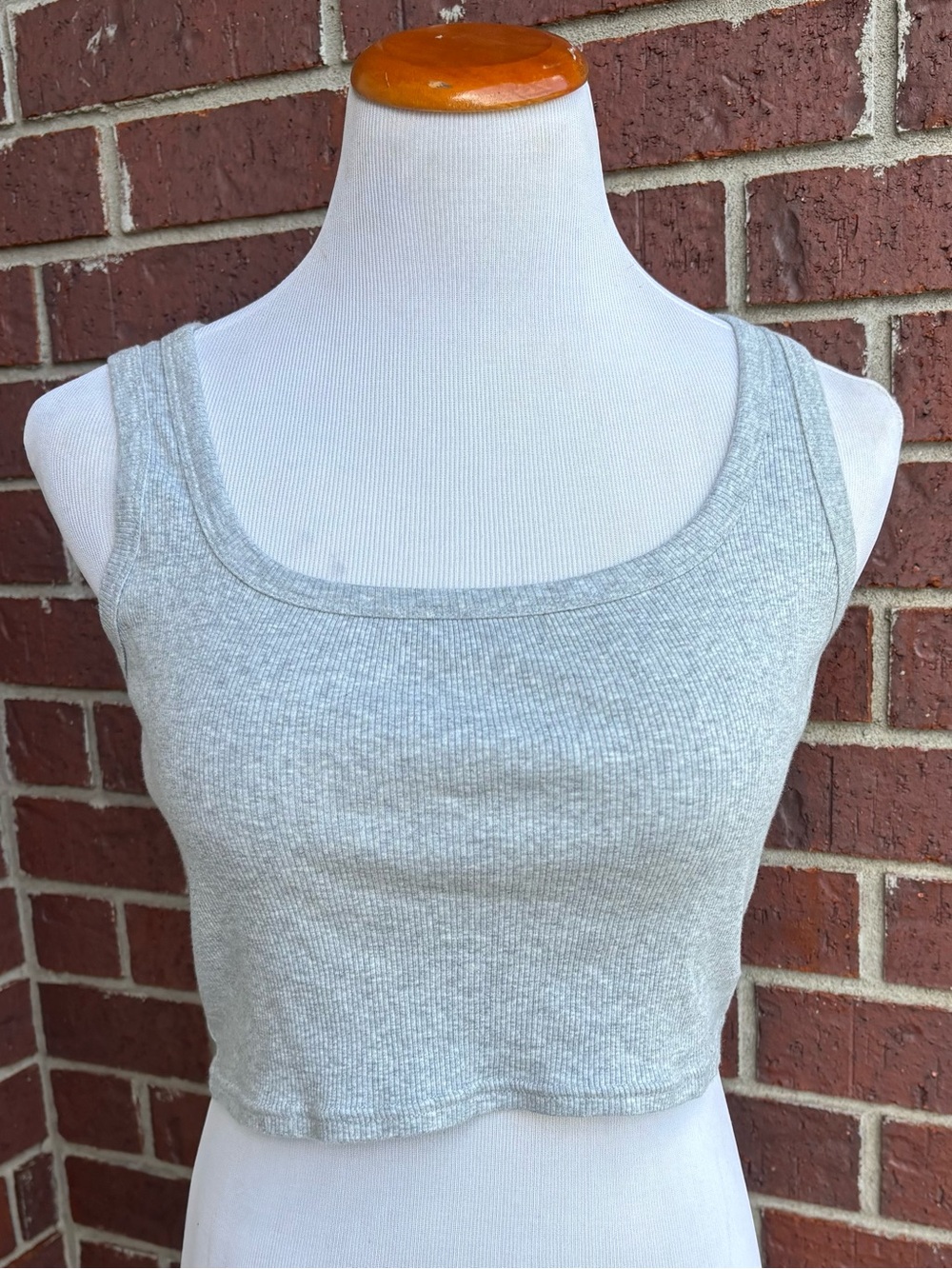 Jockey Light Gray Ribbed Square-Neck Crop Tank